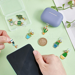 8 個のプラスチックモバイル防塵プラグ  合金エナメルペンダント付き  猫  ゴールドカラー  32~40mm  8個/セット&nbsp;HJEW-HY00086