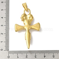 PVD真空メッキ304ステンレスペンダント  ドクロチャーム付きソード  ゴールドカラー  51x29.5x7mm  穴：8.5x5mm&nbsp;STAS-B069-43G-01