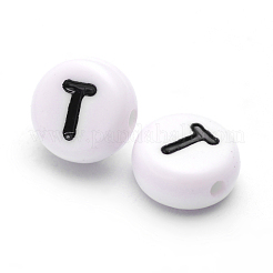 アクリルビーズ  横穴付き  文字L  フラットラウンド  文字.t  7x4mm  穴：1mm  約146個/20g&nbsp;Y-PL37C9070-T