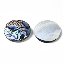 天然アワビシェル/パウアシェルカボション  淡水シェル  フラットラウンド  40x6~8mm&nbsp;SSHEL-N034-85