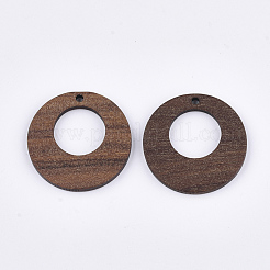 ウォールナットウッドペンダント  フラットラウンド  サドルブラウン  28x2~3mm  穴：2mm&nbsp;WOOD-S054-17