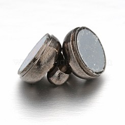 ループ付き真鍮製マグネットクラスプ  オーバル  ガンメタ色  12x7mm  穴：1.5mm&nbsp;KK-H361-B