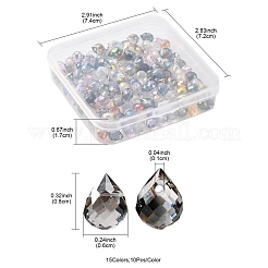 150 個 15 スタイル電気メッキガラスビーズ  ABカラーメッキ  多面カット  ティアドロップ  ミックスカラー  8x6mm  穴：1mm  10個/スタイル&nbsp;EGLA-FS0001-50