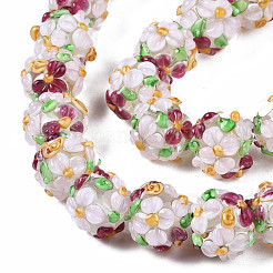 手作りランプワークビーズ連売り  バンピー  花の丸  ラベンダーブラッシュ  12~13x11~12mm  穴：1mm  約45個/連  19.29インチ（49cm）&nbsp;LAMP-N021-015A-09