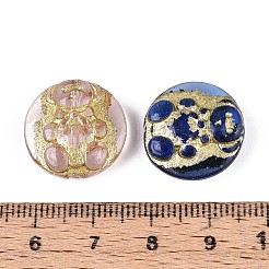 クマのガラスビーズが付いたフラットラウンドい  ゴールドライン入り  ミックスカラー  17.5~18x7.5mm  穴：1mm&nbsp;GLAA-T025-64M