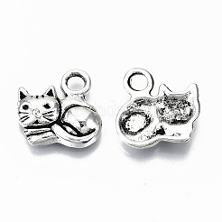 チベット風合金チャーム  猫の形  カドミウムフリー＆鉛フリー  アンティークシルバー  14x14x3mm  穴：3mm  約1000個/1000g&nbsp;TIBEP-N009-064AS-RS