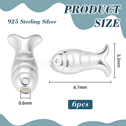 6 個 925 スターリングシルバービーズ  銀色のメッキ  魚  6.7x3.3mm  穴：0.6mm&nbsp;STER-PH0004-80