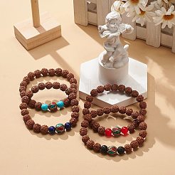 4 個 4 スタイル天然ルドラークシャ マラ ビーズ ブレスレット セット  女性のための天然混合宝石とインドネシアの積み重ね可能なストレッチブレスレット  内径：2-1/4インチ（5.7cm）  1個/スタイル&nbsp;BJEW-JB08979