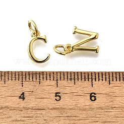 真鍮製チャーム26個  カドミウムフリー＆ニッケルフリー＆鉛フリー  a～zの文字  丸カン付き  18KGP本金メッキ  13~14x3~7.5x1.5mm  穴：2.5mm&nbsp;KK-R218-08G