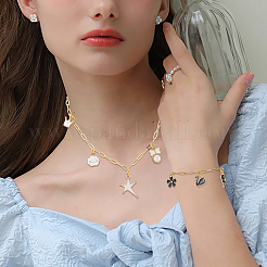 DIYブレスレット/ネックレス作りキット  真鍮チェーンネックレス製作を含む  304ステンレススチールチェーンネックレス/ブレスレット  合金エナメルチャーム  真鍮製丸カン  ゴールドカラー  460mm&nbsp;DIY-SP0006-05