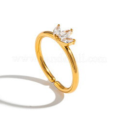 304ステンレススチール製パヴェキュービックジルコニアカフオープンリング（女性用）  花  18KGP本金メッキ  6.3mm  usサイズ5 3/4(16.3mm)&nbsp;DZ9349