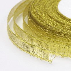 グリッターメタリックリボン  ラメリボン  オーガンジーの弓のためのDIYの材料  リバーシブル  金色  サイズ：幅約1/4インチ（6mm）  25ヤード/ロール（22.86メートル/ロール）&nbsp;X-RS6mmY-G
