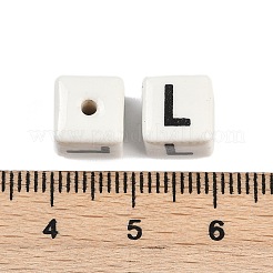 磁器のビーズ  文字のある正方形  文字l  8.5x8.5x8.5mm  穴：1.6mm&nbsp;PORC-R003-08L