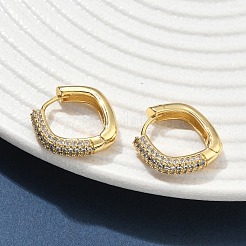 ブラスマイクロパヴェクリアキュービックジルコニアフープピアス  菱形  18KGP本金メッキ  18x19x4mm&nbsp;EJEW-C182-07A-G