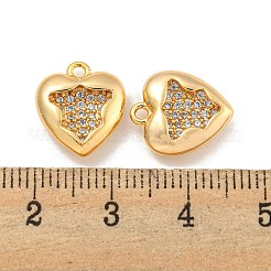 真鍮マイクロパヴェクリアキュービックジルコニアペンダント  18KGP本金メッキ  ハート  13.5x12x3.5mm  穴：1.5mm&nbsp;KK-U006-07G-02