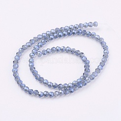 ファセット (32 ファセット) ラウンド電気メッキ ガラス ビーズ 連売り  ブルー  直径約3mm  穴：1mm&nbsp;X-EGLA-D021-59