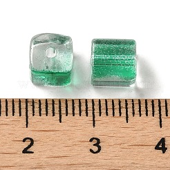 ツートンカラー透明ガラスビーズ  キューブ  ミディアムシーグリーン  6x6x7mm  穴：1.4mm  約500個/袋&nbsp;GLAA-NH0001-03I