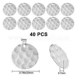 304ステンレススチールペンダント40個  テクスチャ  ハニカム付きフラットラウンド  ステンレス鋼色  20x0.7mm  穴：2mm&nbsp;STAS-SC0002-63P