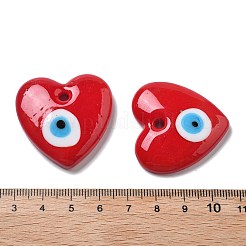 手作りナザールボンジュウランプワークペンダント  ハートチャーム  レッド  34.5~35x35~35.5x6.5~8mm  穴：3mm&nbsp;LAMP-F035-11B