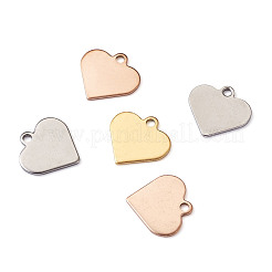 304ステンレススチールチャーム  空白タグのスタンプ  ハート  ミックスカラー  15.5x16x1mm  穴：2mm  40個/箱&nbsp;STAS-BT0001-03