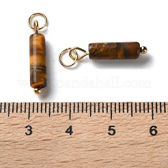 天然石タイガーアイペンダント  304ステンレススチールの丸カン付きコラムチャーム  ゴールドカラー  18.5~19x4~4.5mm  穴：3.5mm&nbsp;STAS-C120-01G-04