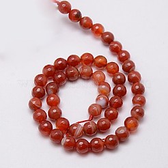 天然石瑪瑙ビーズ連売り  多面カット  染め  ラウンド  ファイヤーブリック  8mm  穴：1mm  約48個/連  15インチ&nbsp;G-G580-8mm-04