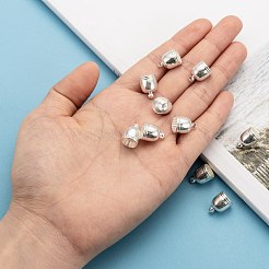 真鍮製コードエンドパーツ  銀色のメッキ  約10 mm幅  長さ14mm  穴：1.5mm  8mm内径&nbsp;X-EC569-2S