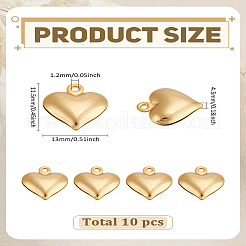 304ステンレススチールペンダント10個  膨らんだ心  18KGP本金メッキ  13x11.5x4.5mm  穴：1.2mm&nbsp;STAS-LP0004-25