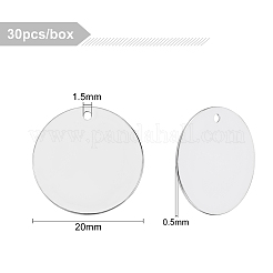 真鍮チャーム  鏡面研磨仕上げの刻印入り空白タグ  フラットラウンド  プラチナ  20x0.5mm  穴：1.5mm  30個/箱&nbsp;KK-BC0002-03P