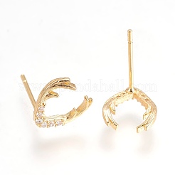 真鍮製スタンドピアス  ラインストーン付き  芽  ニッケルフリー  透明  18KGP本金メッキ  9x9x1.5mm  ピン：0.7mm&nbsp;KK-O104-21G-NF