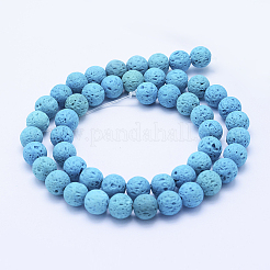 天然溶岩岩ビーズ連売り  染め  ラウンド  ライトブルー  8mm  穴：1mm  約47~50個/連  15.3インチ（39cm）&nbsp;G-F531-8mm-G04