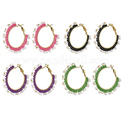 ガラスフープピアス  花  アイアンハギーフープピアスパーツ付き  ミックスカラー  39x43x6mm&nbsp;EJEW-MZ00827