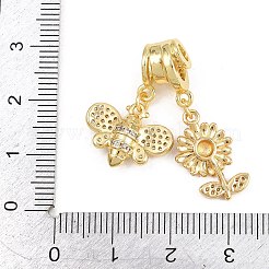 スプリングブラスパヴェクリアキュービックジルコニアペンダント  花の蜂のチャーム  ラックめっき  長持ちメッキ  鉛フリー＆カドミウムフリー  18KGP本金メッキ  31mm  穴：3mmと4mm&nbsp;KK-H268-13A-G
