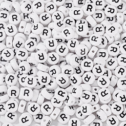 500PCSアクリルビーズ  横穴付き  文字L  フラットラウンド  文字r  7x4mm  穴：1mm&nbsp;SACR-TA0001-55R