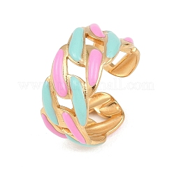 女性用304ステンレススチールカフオープンリング  エナメル  ゴールドカラー  9.5mm  内径：17.2mm&nbsp;LS-RJEW-I113-02G-01