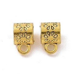 チベットスタイルの合金チューブベイル  ループベイル  花付きチューブ  アンティーク黄金  11x7x7mm  穴：2mm  内径：4.8mm  1250個/ 1000g&nbsp;FIND-H038-51AG