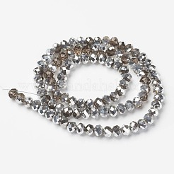 電気メッキ透明ガラスビーズ連売り  半分銀メッキ  多面カット  ロンデル  キャメル  2.5x2mm  穴：0.4mm  約144個/連  29cm&nbsp;EGLA-A034-T1mm-M13