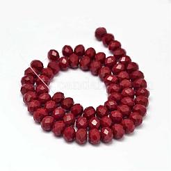 カット加工ロンデルガラスビーズ連売り  暗赤色  8x6mm  穴：1mm  約60~62個/連  15.5インチ&nbsp;X-GLAA-I033-8mm-11