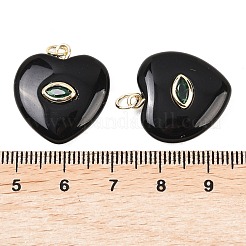 天然石オブシディアンペンダント  真鍮マイクロパヴェキュービックジルコニアの留め具が付いたハートチャーム  18KGP本金メッキ  長持ちメッキ  ラックめっき  カドミウムフリー＆鉛フリー  22x20x6.5mm  丸カン：5x1ミリ  内径：3mm&nbsp;G-Z134-04F