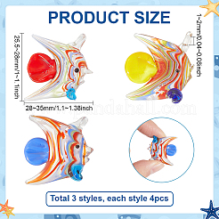 12個3色ガラスペンダント  魚のチャーム  ミックスカラー  28~35x25.5~28x12~14mm  穴：1~2mm  4個/カラー&nbsp;FIND-OC0014-31