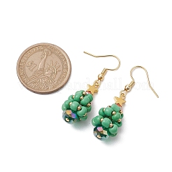 ガラスダングルピアス  真鍮パーツ  クリスマスツリー  ゴールドカラー  45x13mm&nbsp;EJEW-TA00440-02