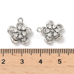 真鍮製マイクロパヴェキュービックジルコニアペンダント  花のチャーム  プラチナ  15x13x5mm  穴：1.2mm&nbsp;LS-KK-L260-03G