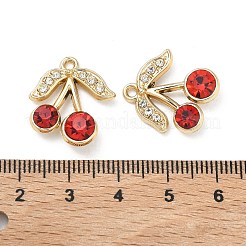 合金ラインストーンペンダント  さくらんぼのチャーム  UVメッキ  ゴールドカラー  20x17.5x5.5mm  穴：1.6mm&nbsp;ALRI-D303-03G