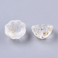 ツートン透明スプレー塗装ガラスビーズ  金色の箔付き  蓮の莢  透明  11x6mm  穴：1.4mm&nbsp;LS-X-GLAA-N035-06A-G07