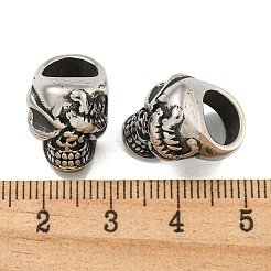 316サージカルステンレスビーズ  大穴ビーズ  スカル  アンティークシルバー  16x12x17mm  穴：8mm&nbsp;STAS-Q326-06AS-05