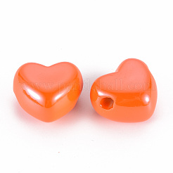 オペークアクリルヨーロピアンビーズ  大穴ビーズ  パールカラーの  ハート  レッドオレンジ  19.5x21.5x14.5mm  穴：4mm&nbsp;MACR-S372-03B-84