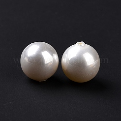 ABSプラスチックビーズ  イミテーションシェル＆パール  片穴  ラウンド  ホワイト  10mm  穴：1.2mm&nbsp;FIND-A013-07A