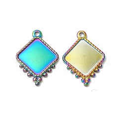 イオンプレーティング（IP）304ステンレススチールペンダントカボションセッティング  菱形  虹色  トレイ：13.5x13.5mm  21x15x2mm  穴：1.6mm&nbsp;STAS-L268-042MC
