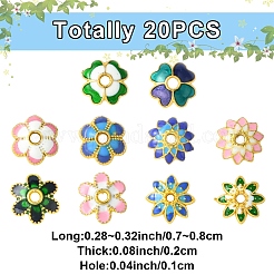 20 個 10 スタイル合金エナメルビーズキャップ  花  ミックスカラー  7.5~8x7~7.5x2mm  穴：1~1.4mm  2個/スタイル&nbsp;FIND-YW0006-68