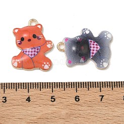 合金エナメルチャーム  猫の形のチャーム  ゴールドカラー  ミックスカラー  23x17.5x4.5mm  穴：2.5mm&nbsp;ENAM-P267-01G-M